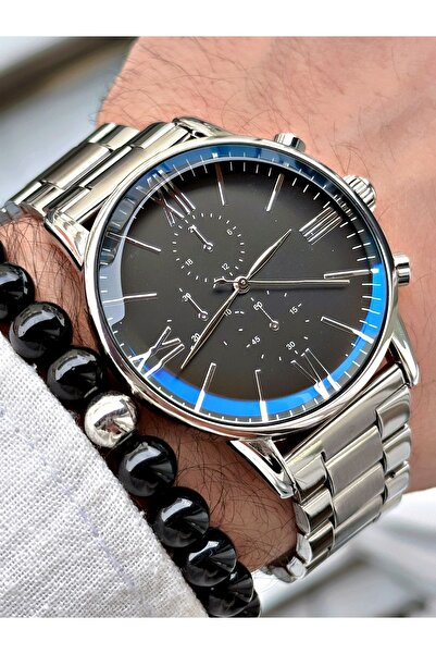 Tisaati ساعة يد رجالية فاخرة بسلسلة معدنية بأرقام رومانية مع هدية سوار
