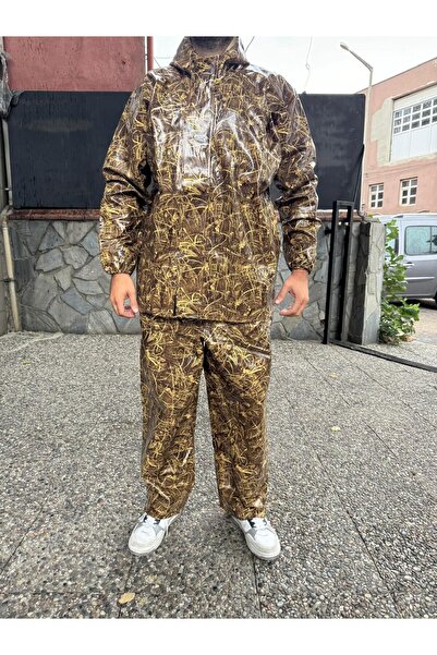 MODA Balıkçı Dikişsiz Pvc Fermuarlı Su Geçirmez Saz Desenli Gırgırcı Takım Ya...