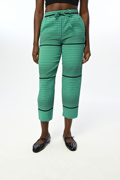 Orfeo Negro Horizontal Line Patterned Comfortable Trousers with Elastic Waist