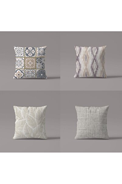 Karma Home طقم غطاء وسادة مطبوع رقميًا مكون من 4 قطع بنمط عرقي بيج على الوجهين