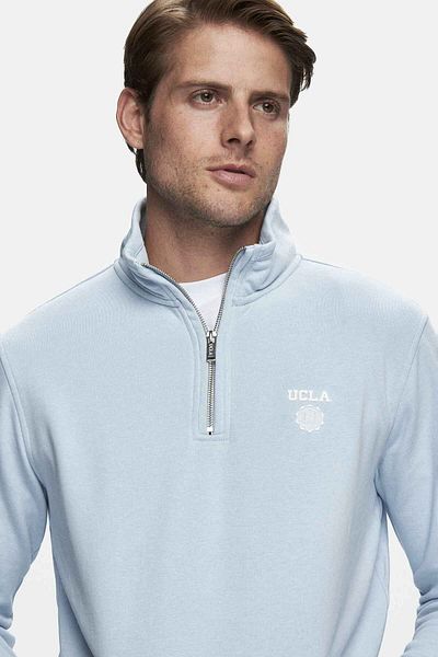 UCLA Leon Blue Half Zipper Stand Collar Embroidered Standard Fit Men's Sweatshirt