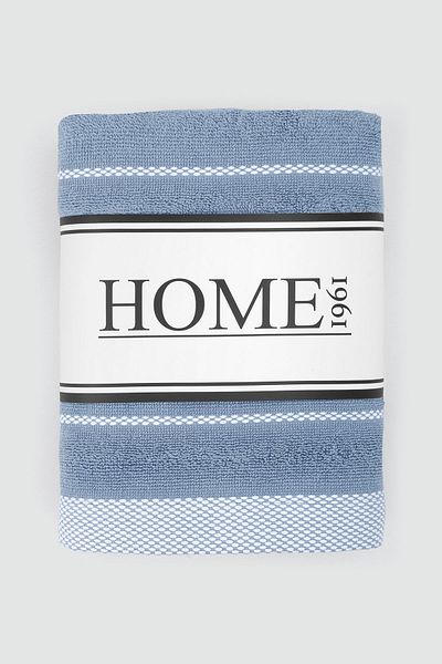 HOME 1961 Hayden - Σετ 2 πετσετών από 100% βαμβάκι μαλακό και απορροφητικό νερό, μπλε ριγέ και μονόχρωμο, 50x90 cm