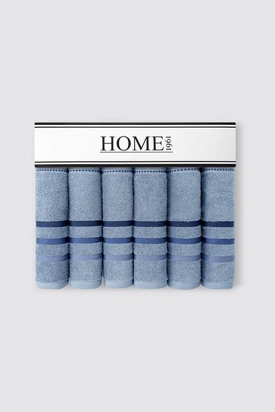 HOME 1961 Set de 6 prosoape pentru față cu dungi albastre, 100% bumbac - Raiz moale și cu absorbție ridicată a apei