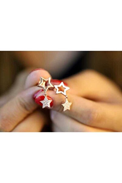 Midyat Gümüş Dünyası Kadın 925 Ayar Gümüş Zirkon Taşlı Rose Kaplama Küpe