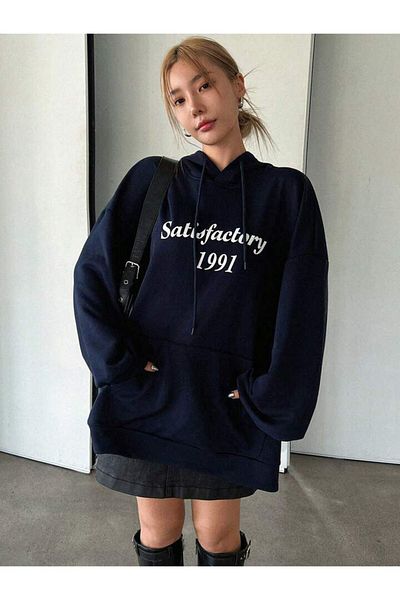 AFROGİYİM Унисекс Satisfactory 1991 Oversize суичър с принт