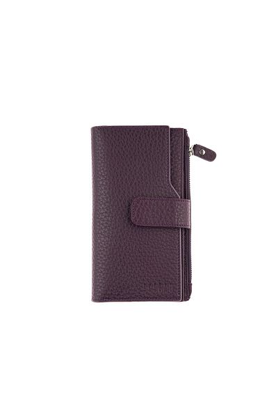 Deriderim Purple Long Women's Genuine Leather Wallet with Snap Closure, Plenty of Card Holders and Id Section with Zipper