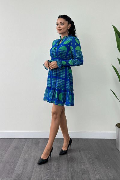 giyimmasalı Rochie Saks Blue Mini din șifon - Detaliu din cauciuc în talie