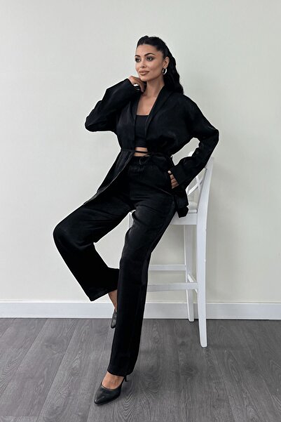 giyimmasalı Black Crepe Satin Jacket Set