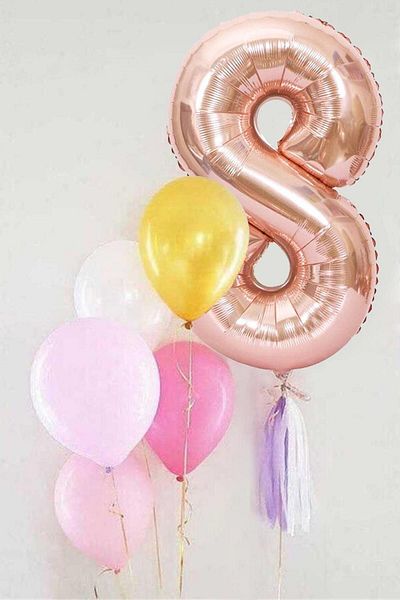 Le Mabelle Rose Number 8 Tasseled Balloon Set