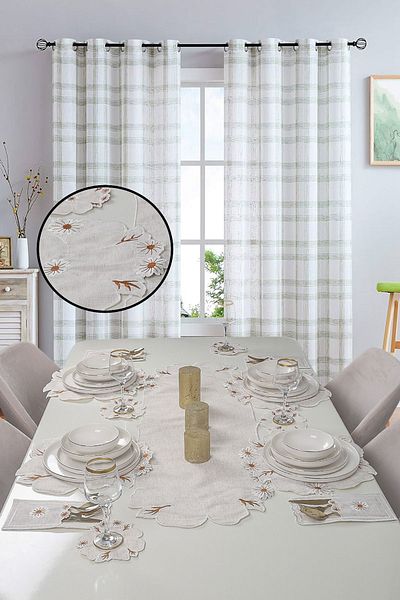 Bonny Home Комплект за вечеря Wildflower за 8 души, 25 части, бродиран лен, американски сервиз и бегач
