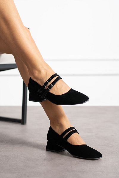ZENNESHOES Mary Jane Women's Patent Leather Closed Back Double Band Square Toe Short Block Heeled Shoes