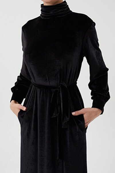 Jupe Belden Kuşaklı Kadife Elbise