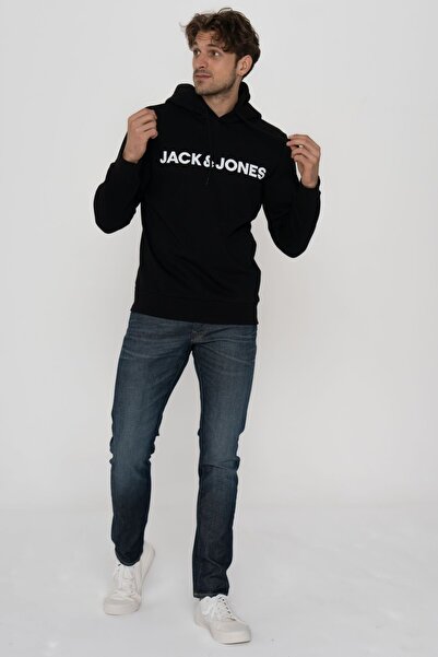 Jack & Jones Erkek Logo Baskili Kapüsonlu Sweatshirt - Deldrick