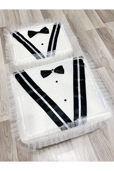 AYHANHOME 2-Piece Satin Groom's Bow and Dowry Bundle Set - Engagement Bridal Bag
