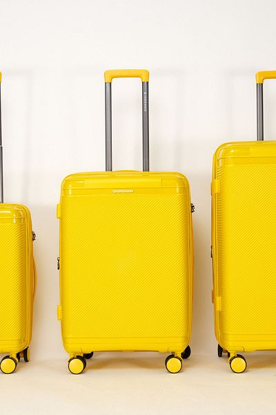 Giordano League Luggage Set of 3 Yellow PP Travel Suitcase, Unbreakable Lightweight Expandable