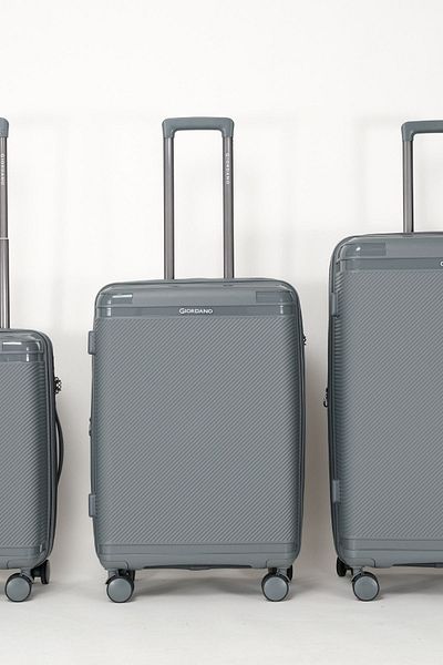 Giordano League Luggage Set of 3 Dark Grey PP Travel Suitcase, Unbreakable Lightweight Expandable