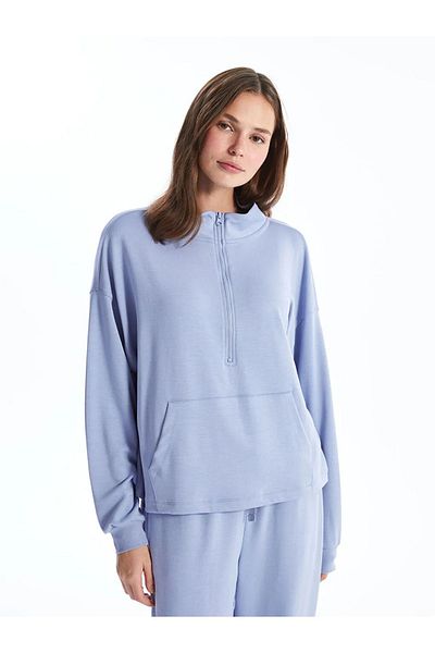 LC Waikiki LCW Young Dark Lilac Stehkragen-Oversize-Damen-Pyjama-Oberteil