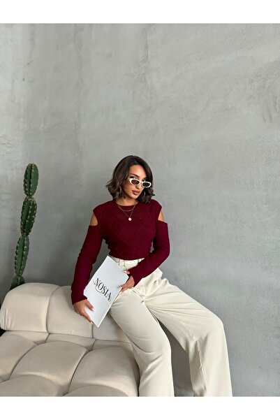 Nosia Embossed Patterned Off-The-Shoulder Sweater