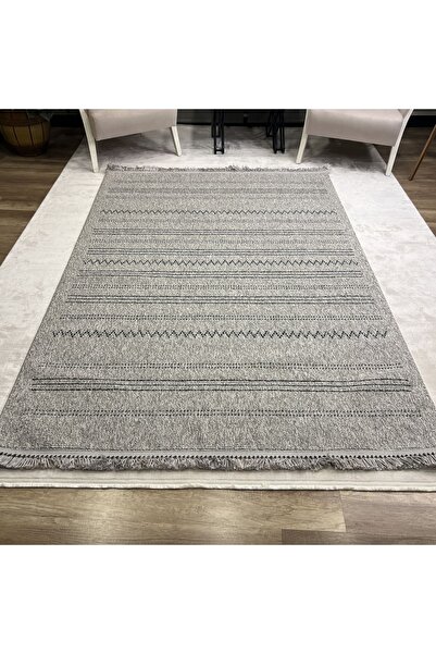 Sanat Halı Gri Çizgisel Desenli Iskandinav Halı - Yumuşak Mutfak Ve Koridor H...