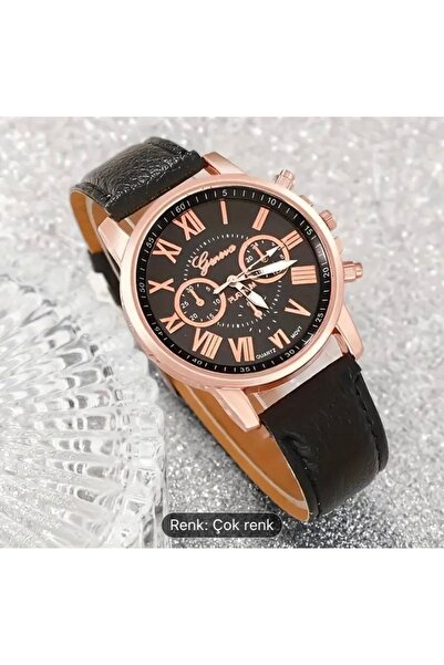 Platinum 1 Adet Kadın Kuvars Kol Saati Seti, Yuvarlak Alaşım Kasa, PU Deri Ko...