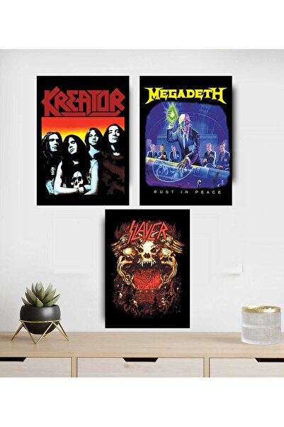 icase Σετ Ξύλινων Πινάκων Ζωγραφικής Thrash Metal Kreator Slayer Megadeth