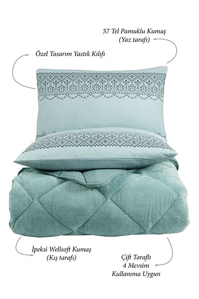 Otelonia Wellsoft Comforter Μονό Σετ ύπνου - Σετ 4 τεμαχίων με διπλή όψη ελαστικό, σεντόνι και 2 μαξιλαροθήκες