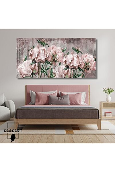 GAAGART Panoramik Kanvas Duvar Tablosu Yeşil Yapraklı Pembe Çiçekler
