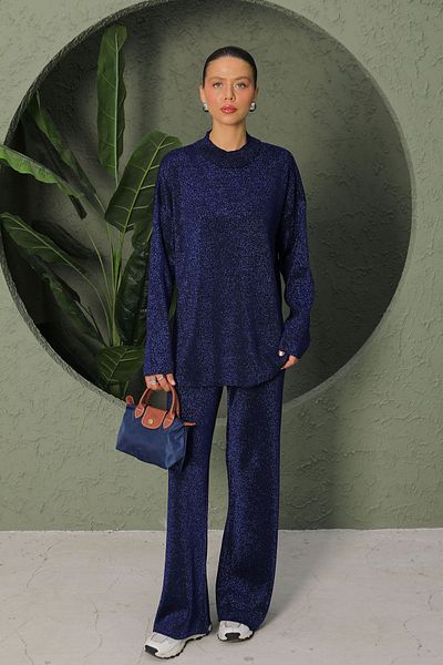 Melike Tatar Dark Blue Basic 32-7014 Suit Set
