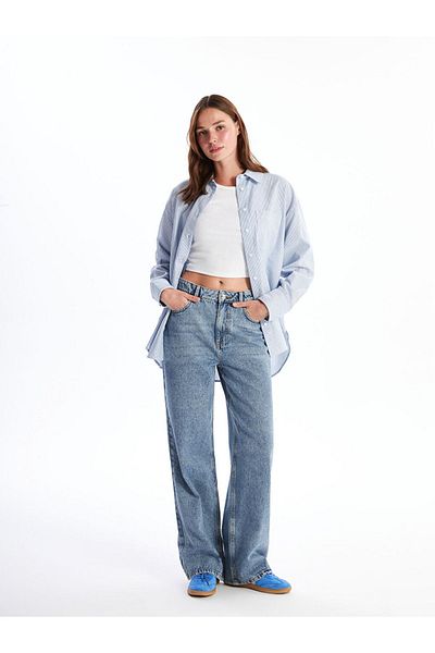 LC Waikiki Pantaloni de jeans de damă cu picioare largi albastru deschis
