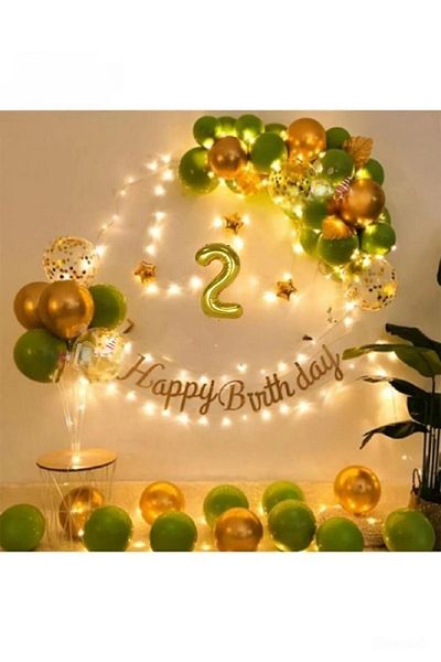 DÜVENCİ TİCARET Led Lighted Gold Mildew Green Balloon Arch Kit Birthday Party Set Ornament