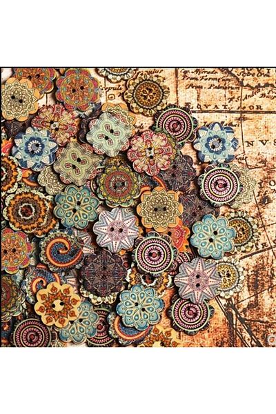 Beyna 2 cm Two Hole Board Painted Flower Button - Mixed Colors 10 Pieces 1 Pack