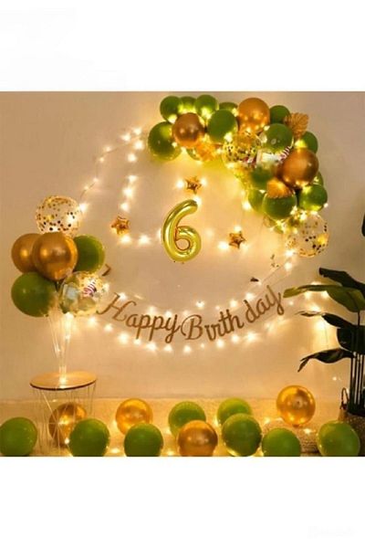 DÜVENCİ TİCARET Led Lighted Gold Mildew Green Balloon Arch Kit Birthday Party Set Ornament