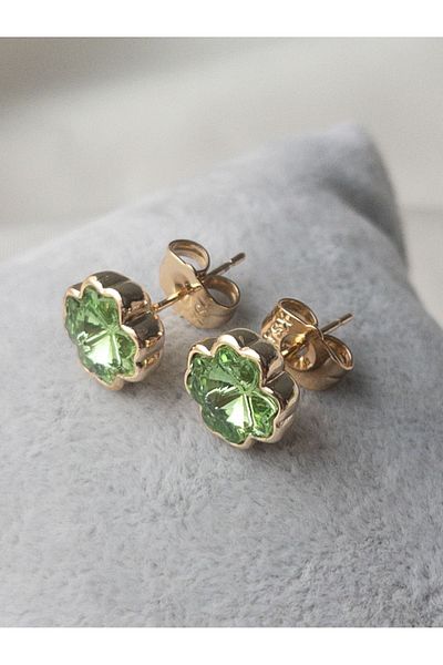 Siya Silver Jewelled Clover Model Minimal Stud Earrings