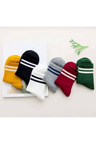AyganStore 6 Çift Unisex Renkli Çizgili Kolej Çorap