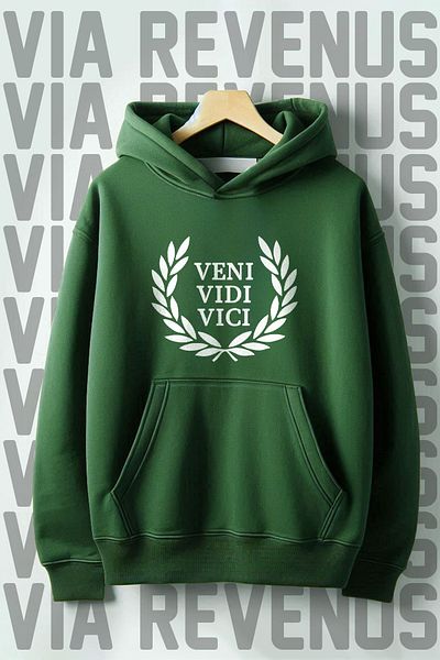 Vordevia Veni Vidi Vici Printed - Φαρδιά φούτερ με κουκούλα με κουκούλα καγκουρό με 3 νήματα