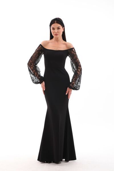 migi life فستان سمكة كريب محلي بتفاصيل دانتيل منسقة - ليكرا