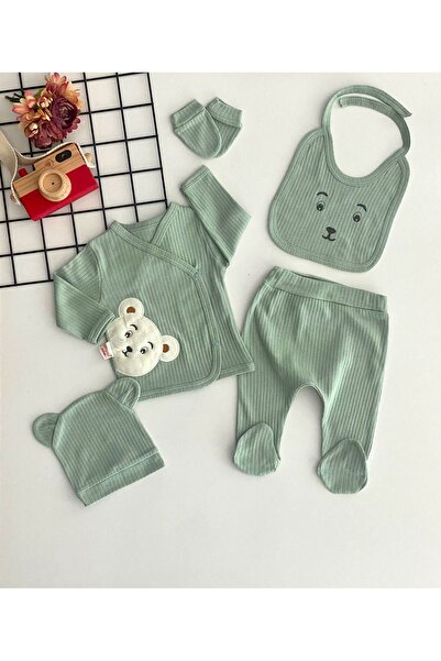 DERİNBEBE Neşeli Bebekler Organik Kumaş Ayıcık Nakışlı Desen 5 Parça Hastane ...