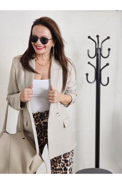 Felix Butik FELİX12553 Çift Düğmeli Balıksırtı Taş Rengi Blazer Ceket