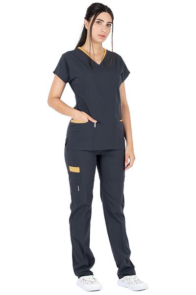 Alsancak Üniforma Set de tricou pentru doctor și asistentă din țesătură subțire din lycra antracit Twin Flex