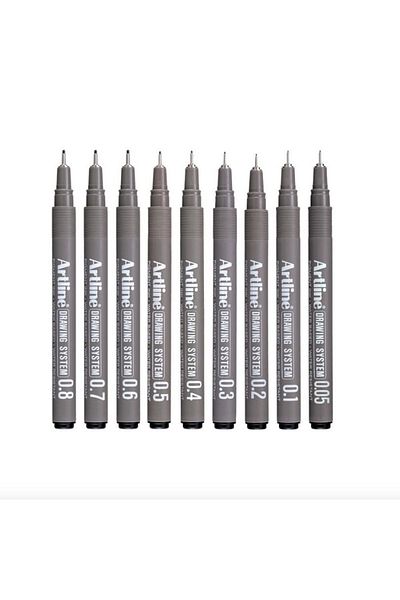 Mandalart Fabric Artline Drawing System Technical Drawing Pen Set, Black, 9 Pieces