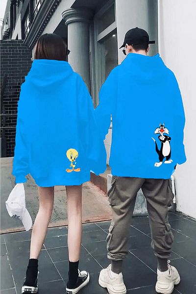 Merkür Store Dear Hooded Twity and Sylvester Combination Sweatshirt - Black and White (2 Pieces)