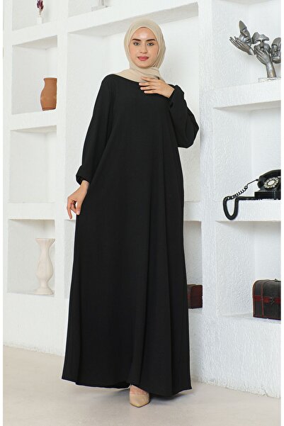 sefamerve Bürümcük Fabric Elastic Sleeve Mevlana Dress 1025-01 Black