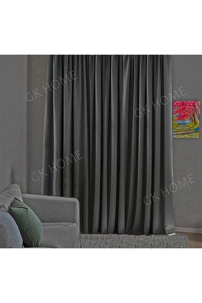Pierre Cardin Anthracite Gray Single Wing Background Curtain - Blackout, Light Proof, Pleatless Planting