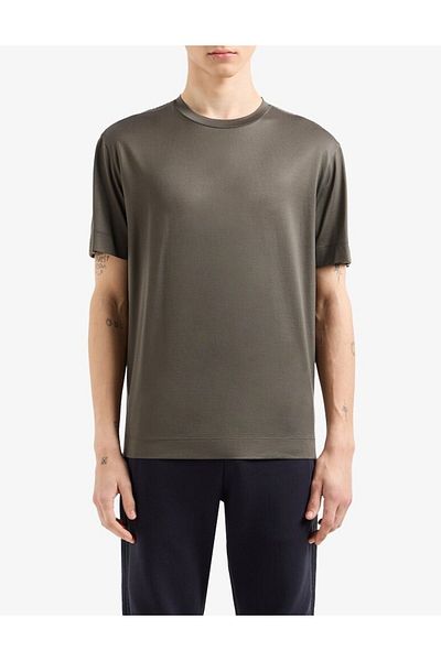 Emporio Armani Ανδρικό λογότυπο μάρκας κανονική εφαρμογή Βαμβακερό κοντομάνικο χακί μπλουζάκι 6D1TD6 1JOSZ-06K0