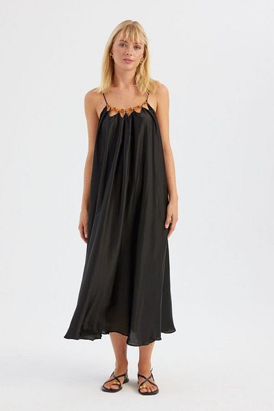 Hiccup Bust Detailed Strappy Round Neck Maxi Dress
