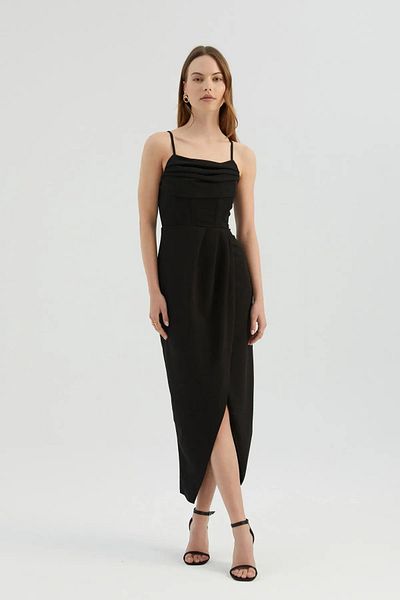 Hiccup Long Dress - Thin Straps, Backless and Side Slits with Drawstring