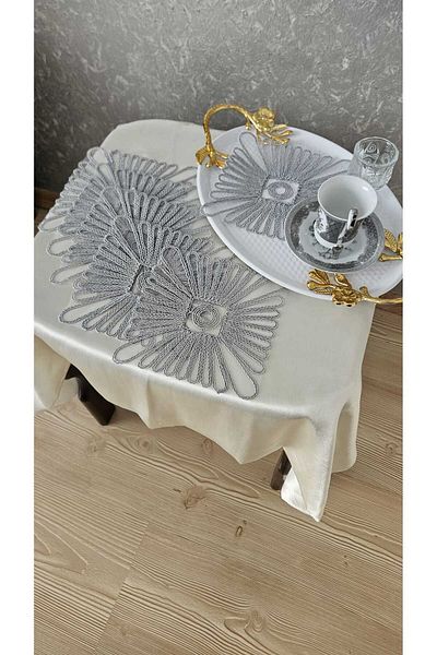 ZESA HOME Set of 6 Coffee Color Stylish Tulle Guipure Napkins
