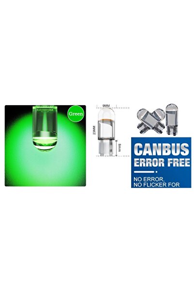 orco (4XADET) CANBUS T10 DİPSİZ COB LED AMPUL CRYSTAL GLASS YEŞİL UYUMLU (CAN...