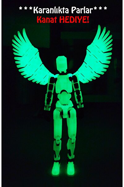 Duru3D Craft Dummy 13 Karanlıkta Parlayan Figür ve Kanat Seti Yeşil Aksiyon Figürü T13 Robot Oyuncak