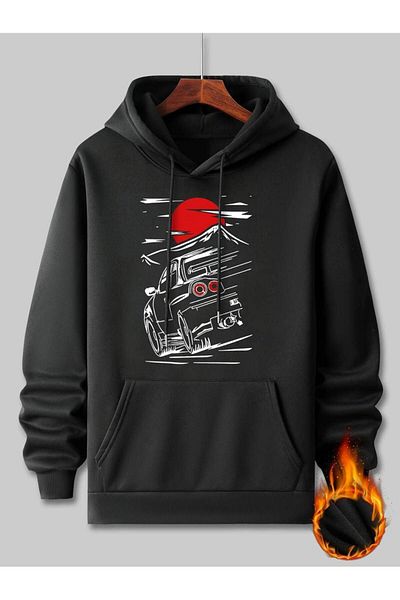 Keywest Hanorac de iarnă oversize unisex - imprimat mașină, 3 fire 100% bumbac, hanorac cu glugă